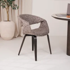 WOOOD Eetkamerstoel Yossi Bruin houten onderstel, Geweven stof* Eetkamerstoelen Met Armleuning