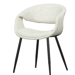 WOOOD Eetkamerstoel Yossi Zwart onderstel, Geweven stof* Beige Eetkamerstoelen|Eetkamerstoelen Met Armleuning