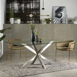 Kave Home Eettafel Argo kleur Chroom/Glas* Rechte Eettafel