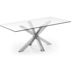 Kave Home Eettafel Argo kleur Chroom/Glas* Rechte Eettafel