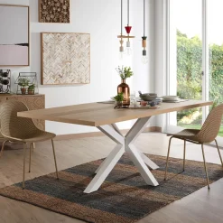 Kave Home Eettafel Argo kleur Wit/Eiken* Rechte Eettafel