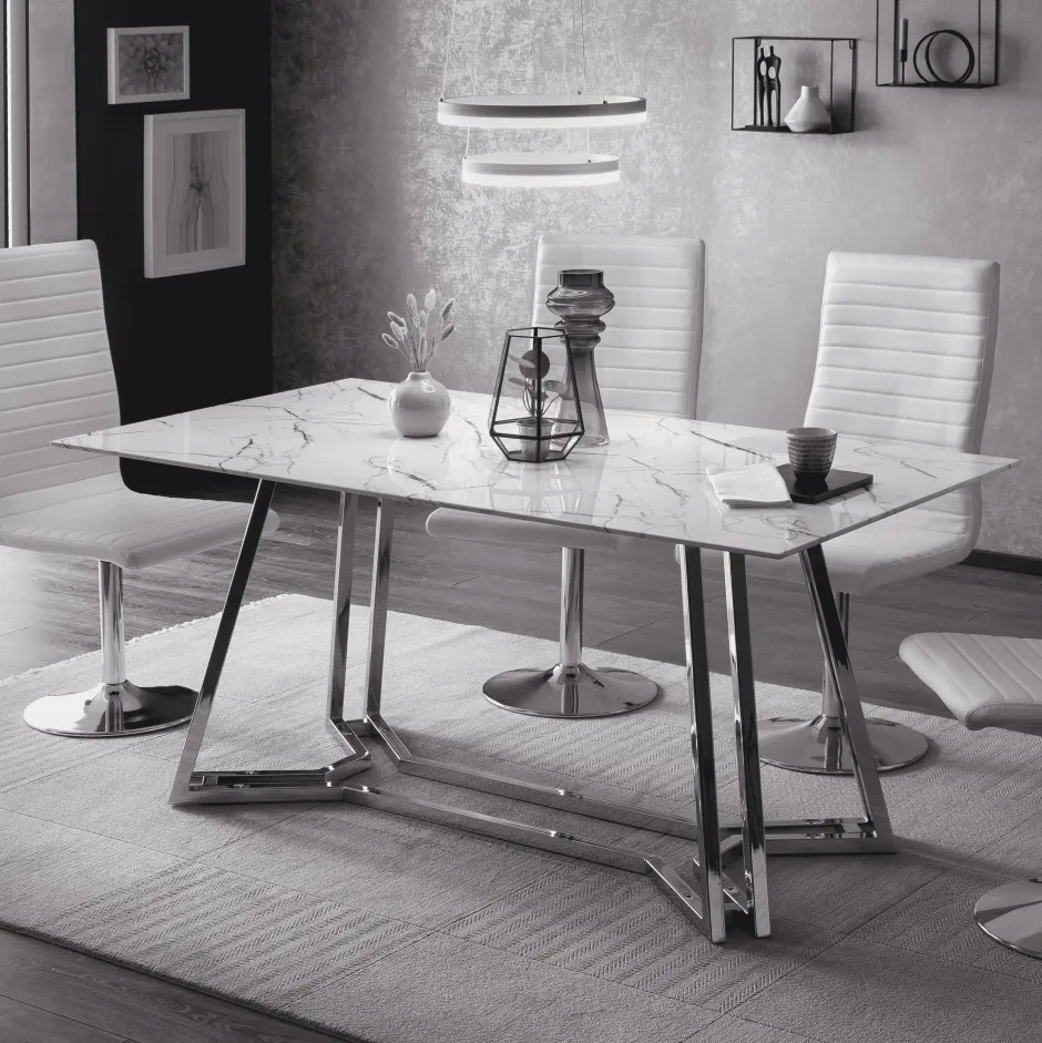 Artistiq Living Eettafel Facundo Marmerlook, 160 x 90cm* Marmeren Eettafel|Rechte Eettafel