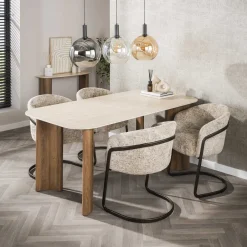 LifestyleFurn Eettafel Laycie Keramiek in Travertin-look, 180 x 90cm* Travertin Eettafel|Rechte Eettafel