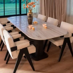 Richmond Interiors Eettafel Mayfield Marmer en Mangohout, 230 x 100cm* Marmeren Eettafel|Ovale Eettafel