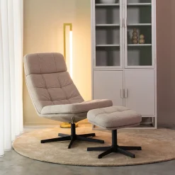 LABEL51 Fauteuil Alvar Met hocker, Bouclé, kleur* Fauteuil Bouclé / Teddy|Fauteuil Stof / Textiel