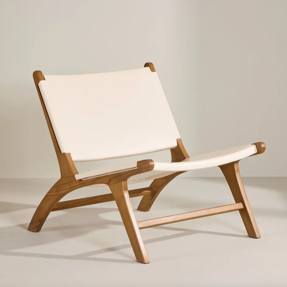 Nohr Fauteuil Calogero Teakhout en Lederlook* Fauteuil Leer / Kunstleer