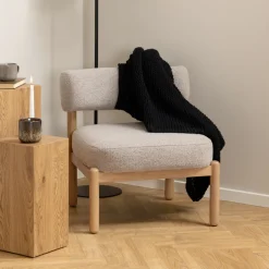 Bendt Fauteuil Conni, Eikenhout en bouclé, kleur* Fauteuil Stof / Textiel|Fauteuil Bouclé / Teddy