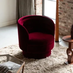 Dutchbone Fauteuil Dorothy Velvet, kleur Rood* Fauteuil Stof / Textiel|Fauteuil Velvet / Fluweel