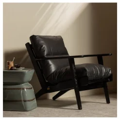 WOOOD Fauteuil Houston Acaciahout, kleur* Fauteuil Leer / Kunstleer