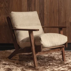 WOOOD Fauteuil Houston Bouclé / Acaciahout, kleur* Fauteuil Stof / Textiel|Fauteuil Bouclé / Teddy