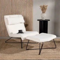 Nohr Fauteuil Mikail Met voetenbank, Bouclé, kleur* Fauteuil Stof / Textiel|Fauteuil Bouclé / Teddy