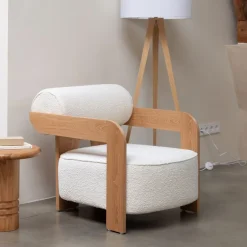 Zuiver Fauteuil Oolong Bouclé en eikenhout* Fauteuil Stof / Textiel|Fauteuil Bouclé / Teddy