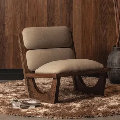 WOOOD Fauteuil Opulent Bouclé en Acaciahout* Fauteuil Stof / Textiel|Fauteuil Bouclé / Teddy