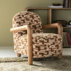 By-Boo Fauteuil Retrova Grafische print en hout* Fauteuil Stof / Textiel