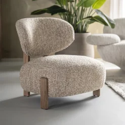 Eleonora Fauteuil Reza Bouclé en bruin eikenhout* Fauteuil Stof / Textiel|Fauteuil Bouclé / Teddy