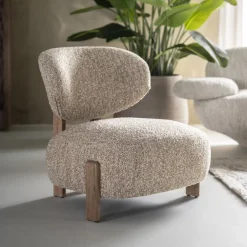Eleonora Fauteuil Reza Bouclé en bruin eikenhout* Fauteuil Stof / Textiel|Fauteuil Bouclé / Teddy