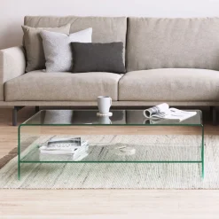 Kave Home Glazen Salontafel Burano met onderplank, 110 x 55 cm* Glazen Salontafel