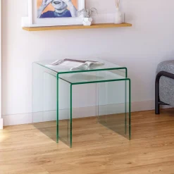 Kave Home Glazen Salontafel Burano Set van 2 stuks* Vierkante Salontafel|Salontafel Set