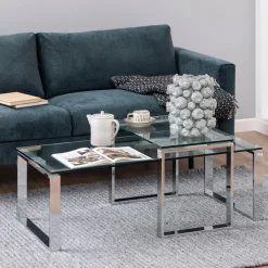 Bendt Glazen Salontafel Lone set van 2 stuks, kleur chroom* Salontafel Set|Glazen Salontafel