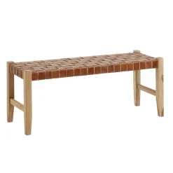 Kave Home Halbank Calixta Hout en leder, 120cm* Halbanken
