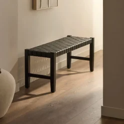 Kave Home Halbank Calixta Hout en leder, 120cm* Halbanken