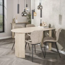 LifestyleFurn Halfronde Eettafel Laycie Travertinlook, 140 x 80cm* Travertin Eettafel|Ovale Eettafel