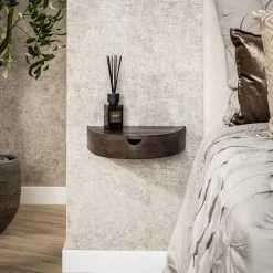 LifestyleFurn Halfrond Zwevend Nachtkastje Sherissa Acaciahout* Nachtkastjes|Nachtkastjes