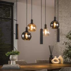 LifestyleFurn Hanglamp Janetta Glas en metaal, 4+3-lamps* Sohome Giftcard|Hanglampen