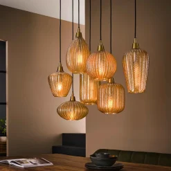 LifestyleFurn Hanglamp Malori 7-lamps, Amber glas* Sohome Giftcard|Hanglampen