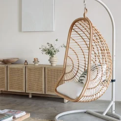 Kave Home Hangstoel Ekaterina Met standaard, Rotan, kleur /Grijs* Loungestoelen