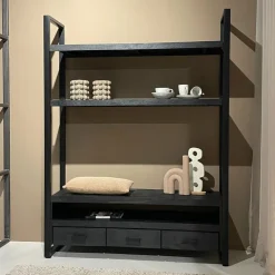 Livingfurn Hoog TV-meubel Norris Mangohout en staal, 150 cm* Tv-Meubel Zwart