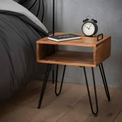 LifestyleFurn Industrieel Nachtkastje Jackie Acacia met open vak* Nachtkastjes|Nachtkastjes