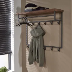 LifestyleFurn Kapstok Amadou Saja notenhout, met 12 haken en plank* Wandkapstokken