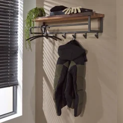 LifestyleFurn Kapstok Amadou Saja notenhout, met 6 haken en plank* Wandkapstokken
