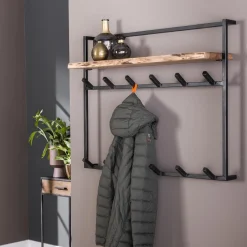 LifestyleFurn Kapstok Cruz Acaciahout en metaal, met 12 haken en plank* Wandkapstokken