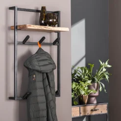LifestyleFurn Kapstok Cruz Acaciahout en metaal, met 6 haken en plank* Wandkapstokken