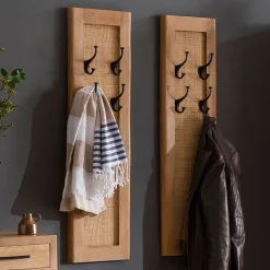 Artistiq Living Kapstok Denice Mangohout en rotan, Met 8 haakjes* Wandkapstokken