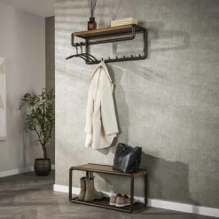 LifestyleFurn Kapstok Karalynn Met 8 haken en roede, Eikenlook en staal* Wandkapstokken