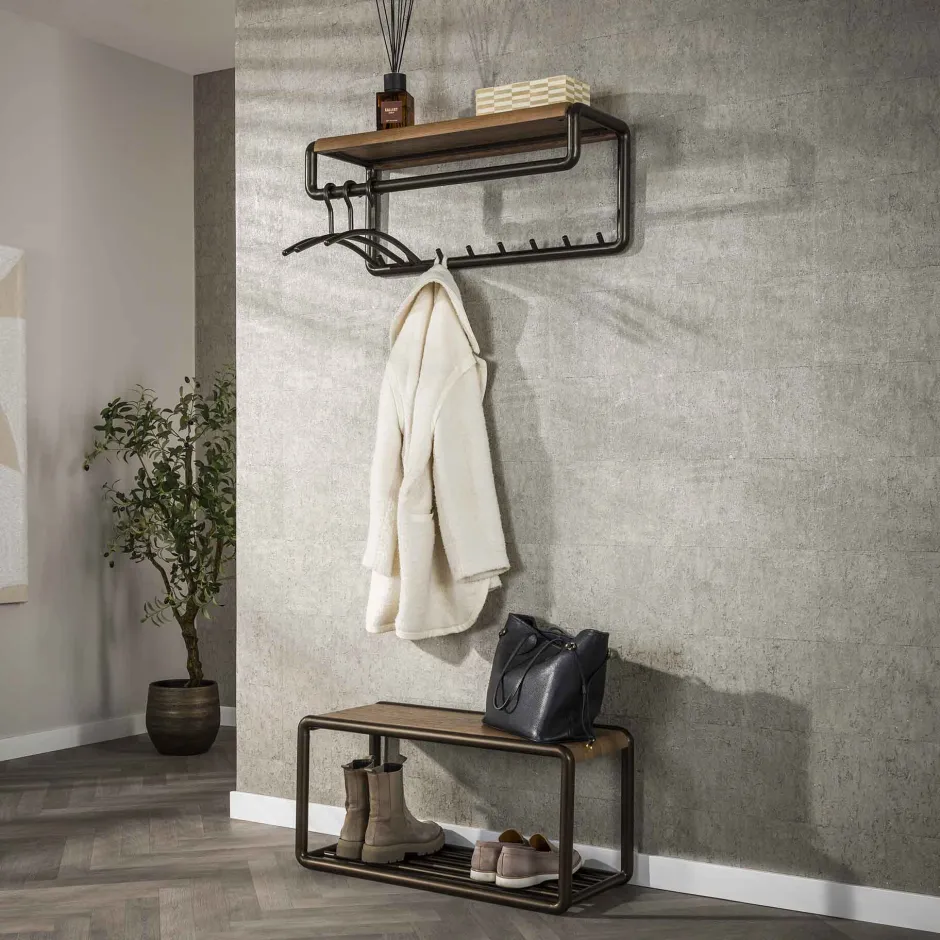 LifestyleFurn Kapstok Karalynn Met 8 haken en roede, Eikenlook en staal* Wandkapstokken