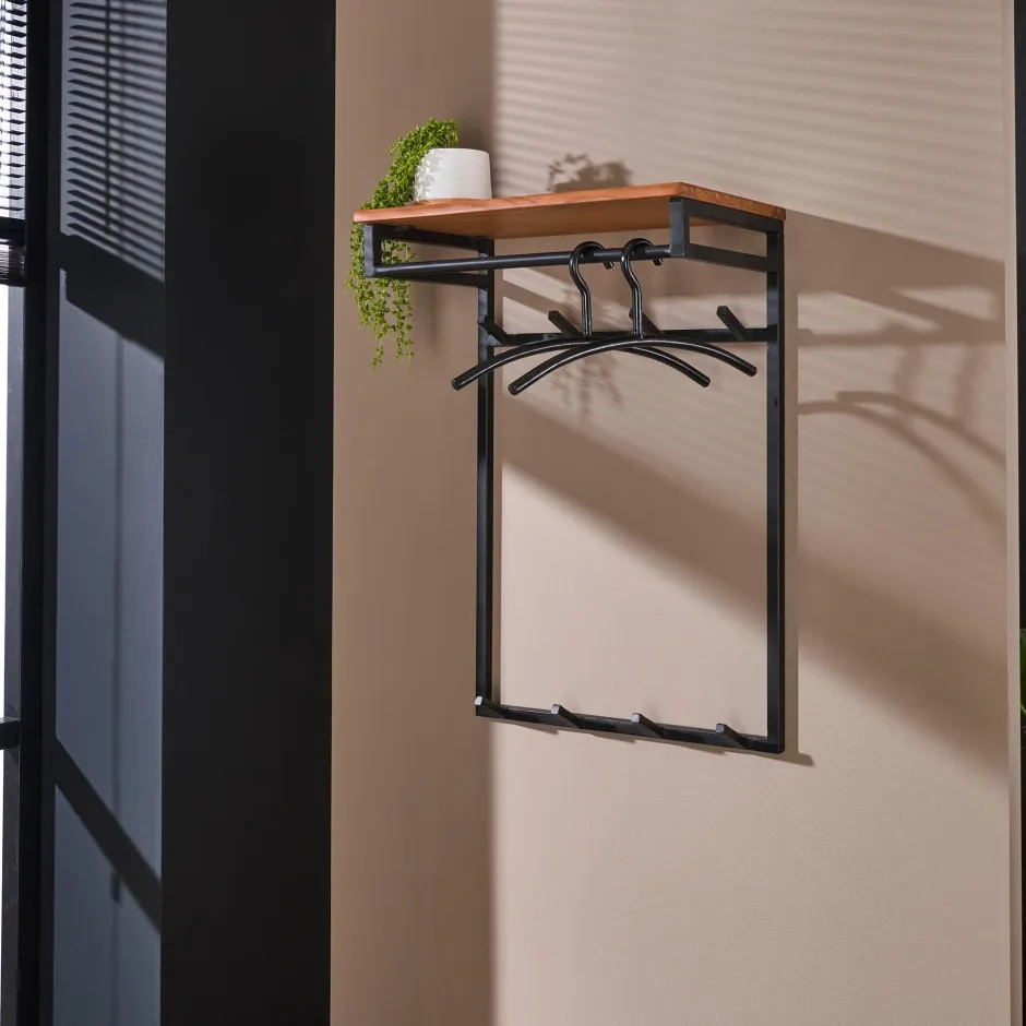 LifestyleFurn Kapstok Kelsie met 8 haken en roede, acaciahout* Wandkapstokken