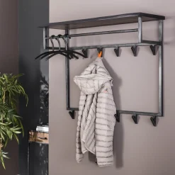 LifestyleFurn Kapstok Yena Acaciahout en metaal, met 12 haken en plank* Wandkapstokken