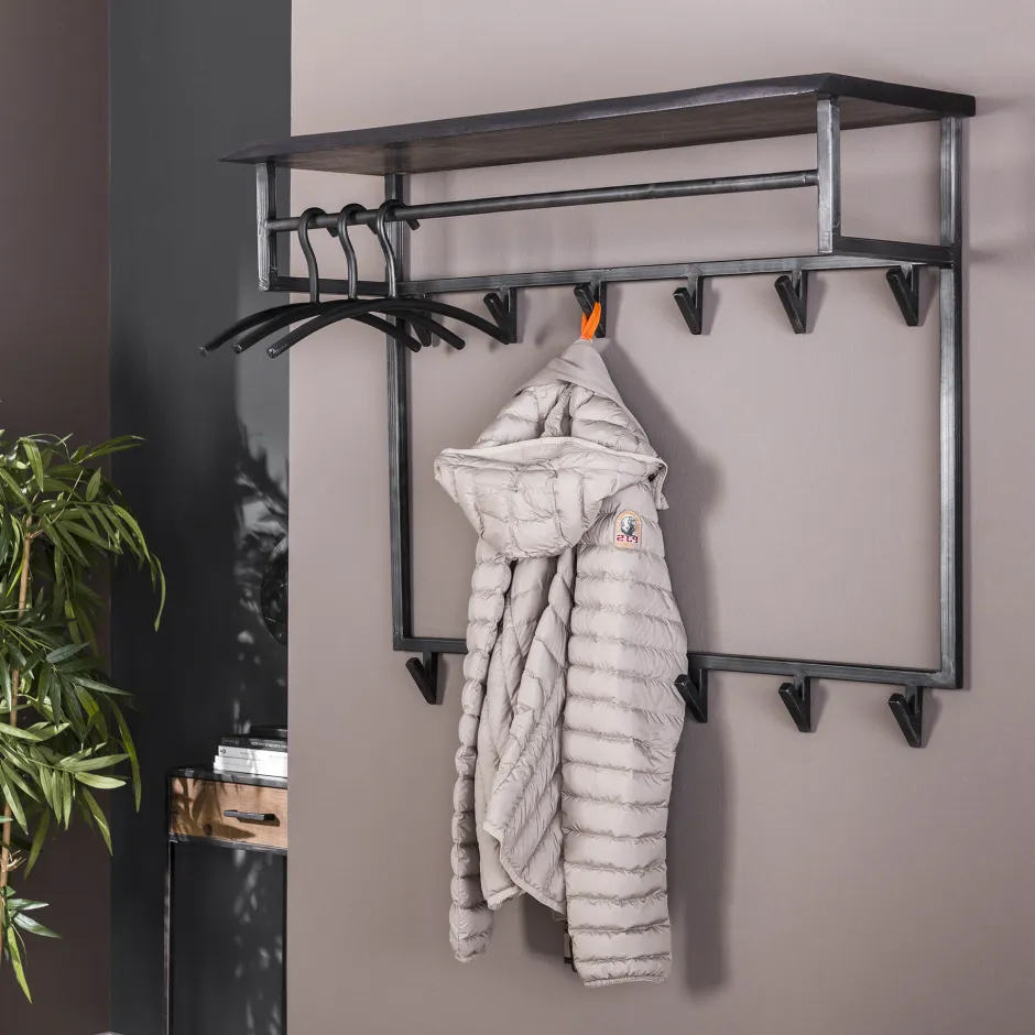 LifestyleFurn Kapstok Yena Acaciahout en metaal, met 12 haken en plank* Wandkapstokken