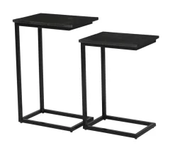Livingfurn Laptoptafel Norris Mangohout en staal, Set van 2 stuks* Zwarte Bijzettafel|Bijzettafels Set