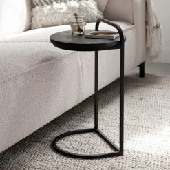 DTP Home Laptoptafel Soho Betonlook, 35cm, kleur Zwart* Zwarte Bijzettafel|Ronde Bijzettafel