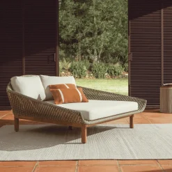 Kave Home Ligbed Olbia Tweepersoons, Rattan en teakhout, kleur* Ligbedden
