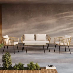 Nohr Loungeset Agustina Rattan, Met bank, 2 loungestoelen en tafel* Loungesets