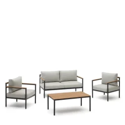 Kave Home Loungeset Aiguafreda 2-zits bank, 2 fauteuils en salontafel* Loungesets