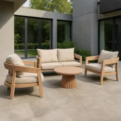 Livingfurn Loungeset Bilbao Teakhout, Met bank, 2 stoelen en tafeltje* Loungesets