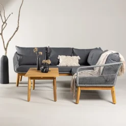 Nohr Loungeset Chandni Acaciahout, Met hoekbank en tafel* Loungesets