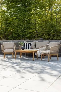 Nohr Loungeset Chandni Acaciahout, Met bank, tafel en 2 stoelen, kleur Latte* Loungesets